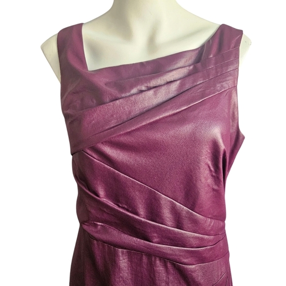 Vince Camuto Faux Leather Sheath Asymmetrical Neckline Size 10 Purple Whimsigoth - Picture 2 of 11